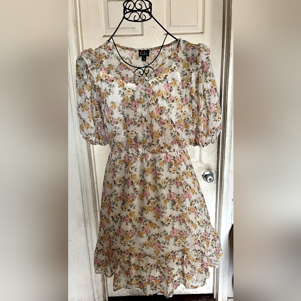 Lilt Pink and Orange Puff Sleeve Mini Sundress